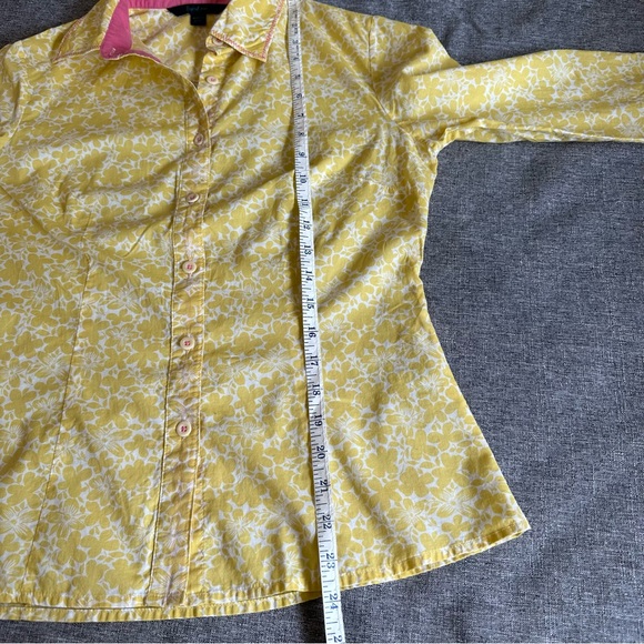 Boden yellow floral button down shirt EUC - Picture 8 of 11